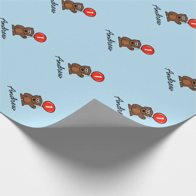 Blue boy 1st Birthday teddy bear wrappingpaper (Corner)