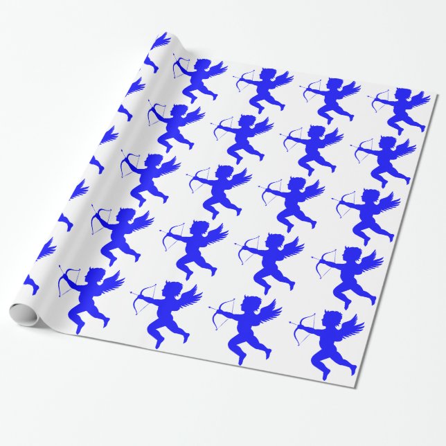 Blue Boy Angel Wrapping Paper (Unrolled)