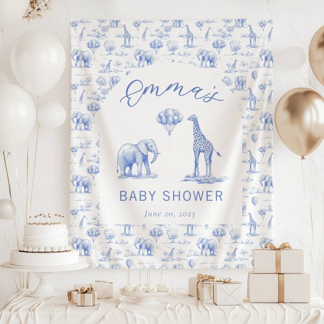 Blue Boy Baby Shower Banner Safari Toile Tapestry (Creator Uploaded)