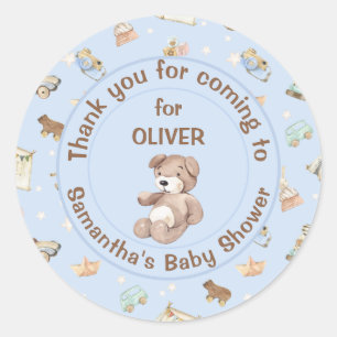 Blue Boy Baby Shower Favour Classic Round Sticker