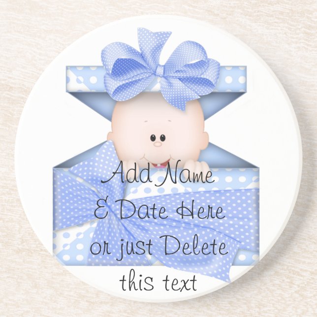 Blue Boy Baby Shower Glass Coasters (Front)