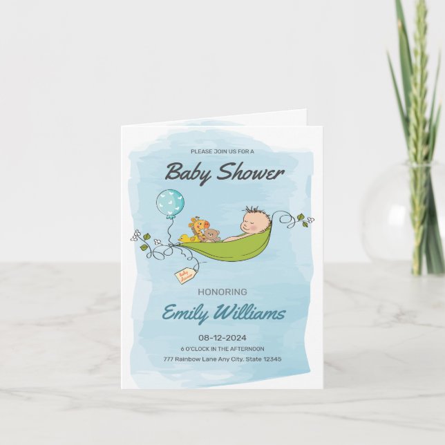  Blue Boy Baby Shower , it's a boy Baby Shower Invitation (Front)