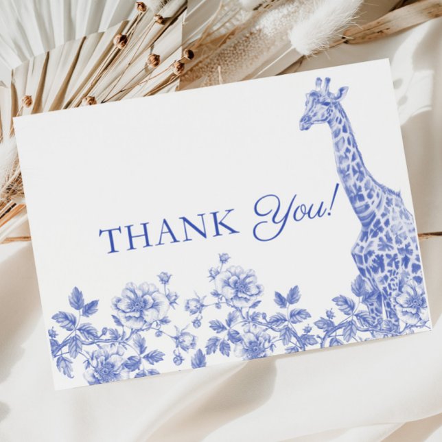 Blue Boy Baby Shower Toile Safari Thank you Card (Blue Boy Baby Shower Toile Safari Thank you Card)