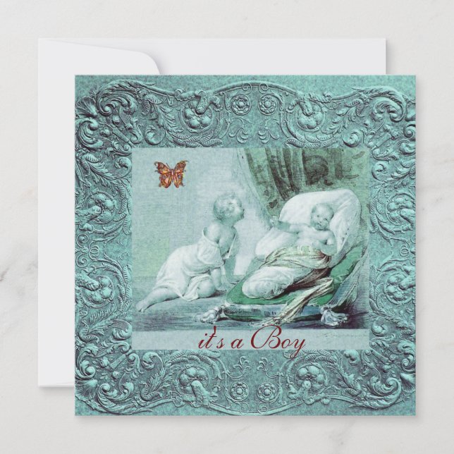 BLUE BOY BABY SHOWER WITH BUTTERFLY  Champagne Invitation (Front)