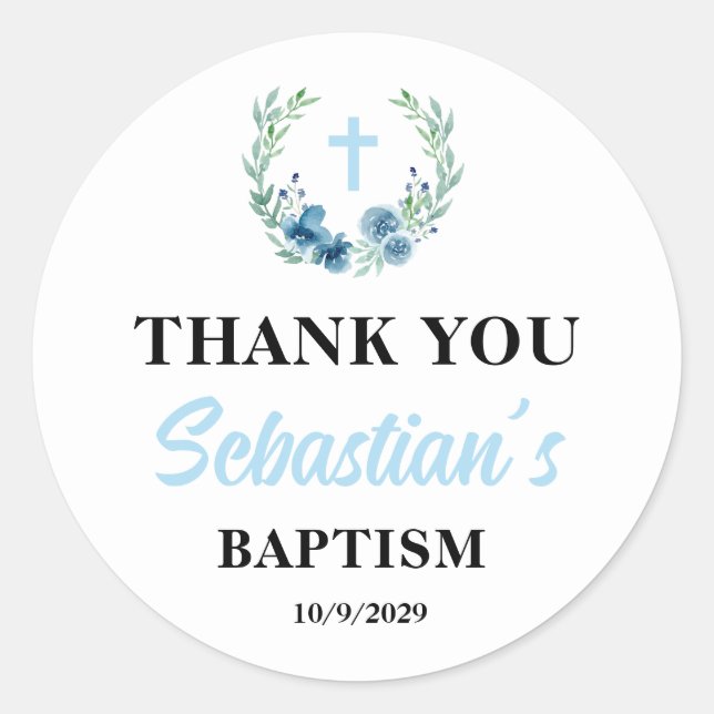 Blue Boy Baptism  Classic Round Sticker (Front)