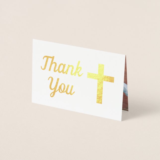 Blue Boy Baptism First Birthday Photo Thank You Foil Card (Front)
