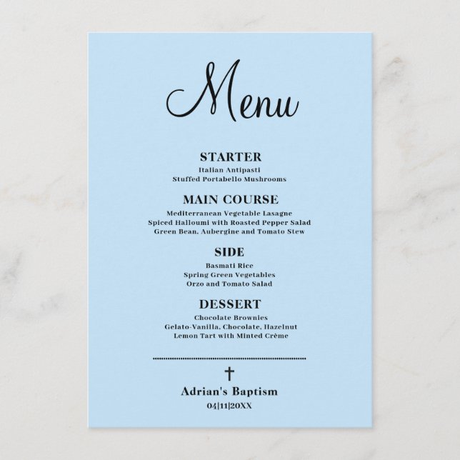 Blue Boy Baptism Menu (Front)