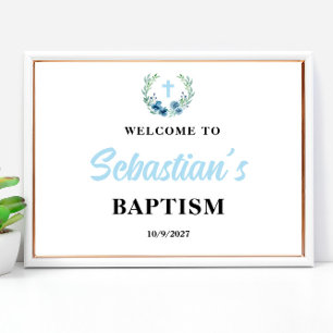 Blue Boy Baptism Welcome Sign Poster