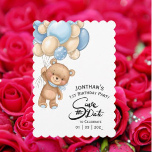 Blue Boy Bear Birthday  Invitation
