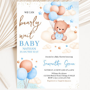 Blue Boy Boho Bear Baby Shower Invitation