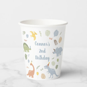 Blue Boy Boho Dinosaur Birthday Paper Cups