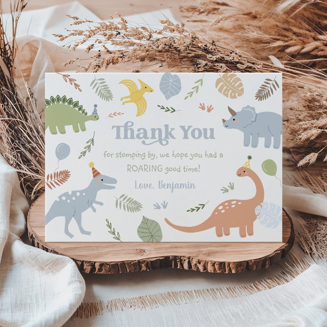 Blue Boy Boho Dinosaur Birthday Thank You Card (Creator Uploaded)