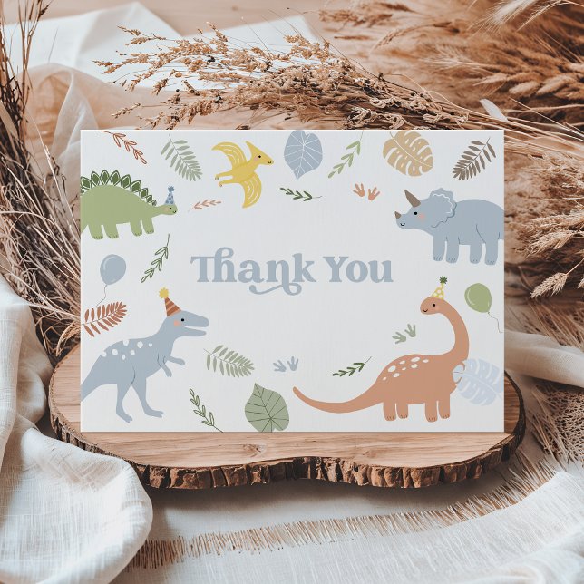 Blue Boy Boho Dinosaur Birthday Thank You Card (Creator Uploaded)