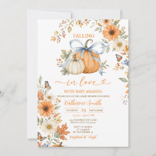 Blue Boy Bow Fall Pumpkin Baby Shower Invitation