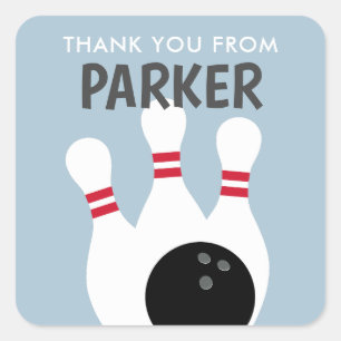 Blue Boy Bowling Party Birthday Favor Square Sticker