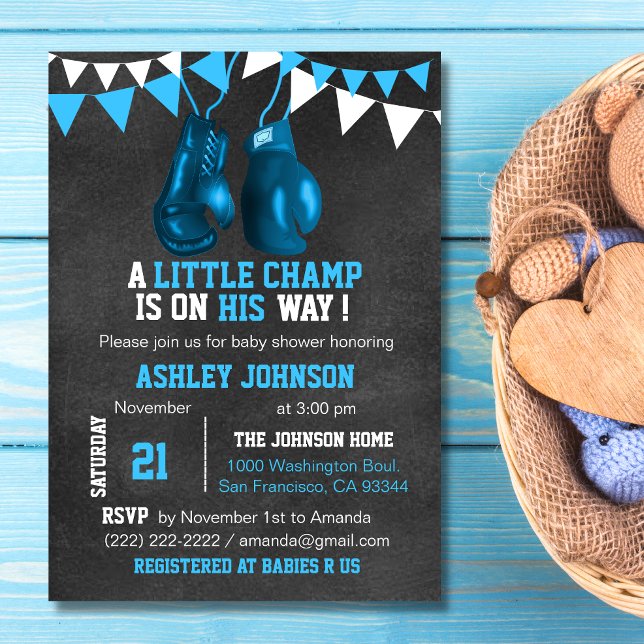 Blue Boy Boxe Boxing Baby Shower Invitations (Creator Uploaded)