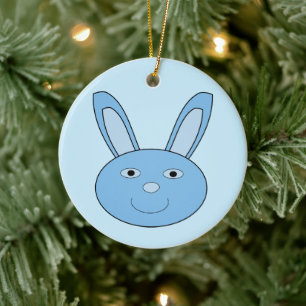 Blue Boy Bunny Face Custom Name Christmas Ceramic Tree Decoration