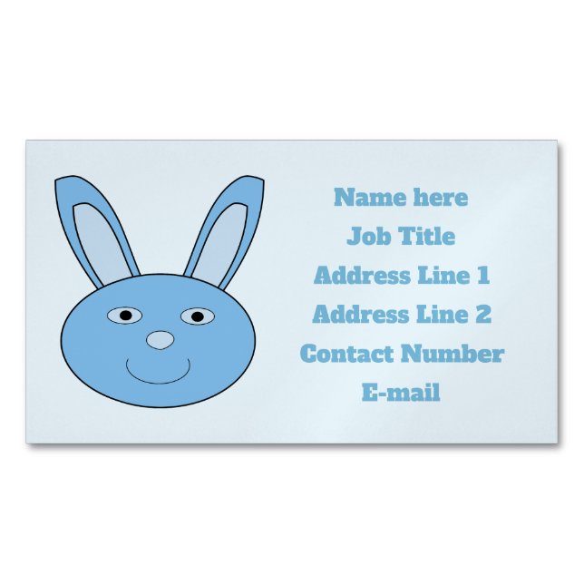 Blue Boy Bunny Face Spring Easter Custom Magnetic Business Card (Front)