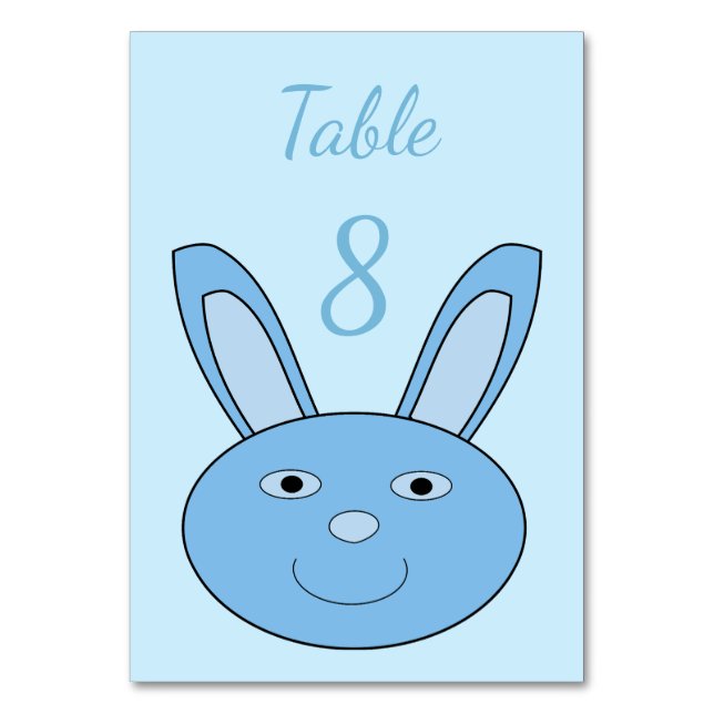 Blue Boy Bunny Face Spring Easter Custom Table Number (Front)