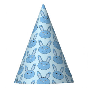 Blue Boy Bunny Face Spring Easter Patterned Party Hat