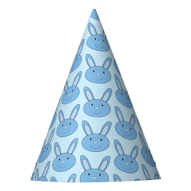 Blue Boy Bunny Face Spring Easter Patterned Party Hat (Front)
