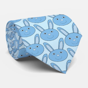 Blue Boy Bunny Face Spring Easter Patterned Tie