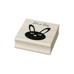 Blue Boy Bunny Face Spring Easter Rubber Stamp