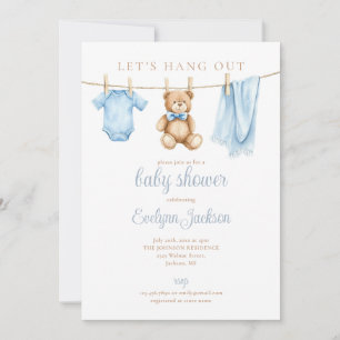 Blue Boy Clothesline Baby Shower All In One Invitation