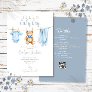 Blue Boy Clothesline Baby Shower All In One Invitation