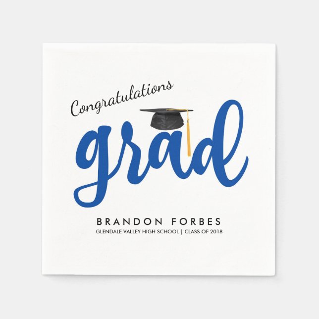 Blue Boy Congrats Grad Class of 2018 Graduation Napkin (Front)