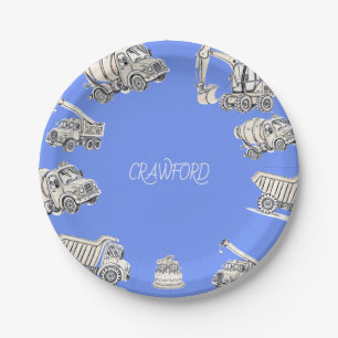 Blue Boy Construction Birthday Party Paper Plate