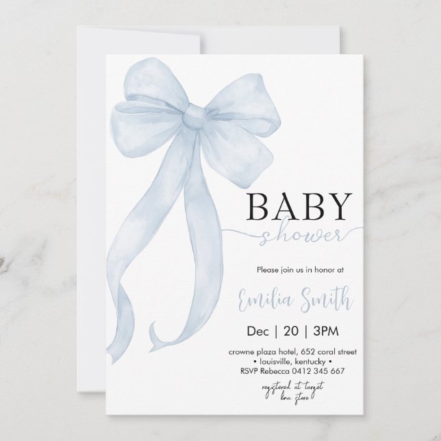 Blue Boy Coquette Bow Baby shower Invitation (Front)