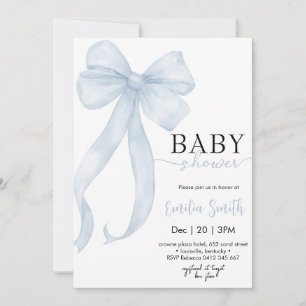Blue Boy Coquette Bow Baby shower Invitation