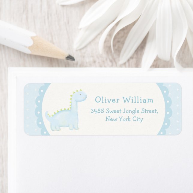 Blue Boy Dinosaur Baby Shower Return Address (Insitu)