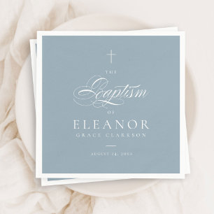Blue Boy Elegant Cross Script Calligraphy Baptism Napkin