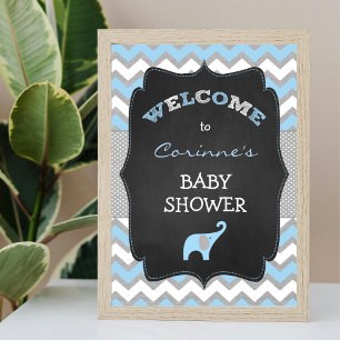 Blue Boy Elephant Baby Shower 8x10 Welcome Sign