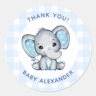Blue Boy Elephant Baby Shower Favour Sticker
