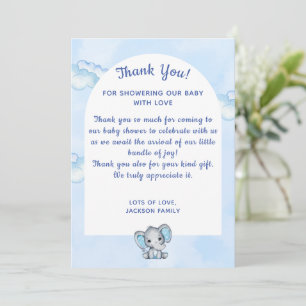 Blue Boy Elephant Baby Shower Thank You Card