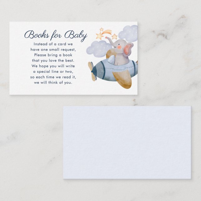 Blue Boy Elephant Plane Books for Baby Baby Shower Enclosure Card (Front/Back)