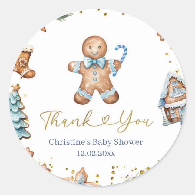 Blue Boy Gingerbread Thank You Sticker (Front)