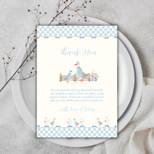 Blue Boy Gingham Preppy Silly Goose Baby Shower Thank You Card