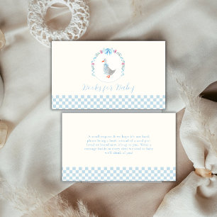 Blue Boy Gingham Silly Goose Books For Baby Shower Enclosure Card