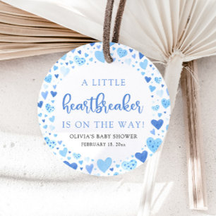 Blue Boy Little Heartbreaker Valentine Baby Shower Favour Tags