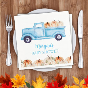 Blue Boy Little Pumpkin Cute Baby Shower Napkin