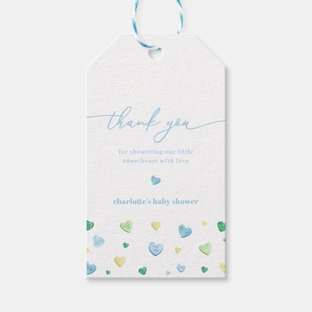 Blue Boy Little Sweetheart Baby Shower Favour Tag (Front)