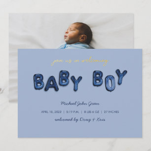 Blue Boy Mylar Balloon Baby Announcement