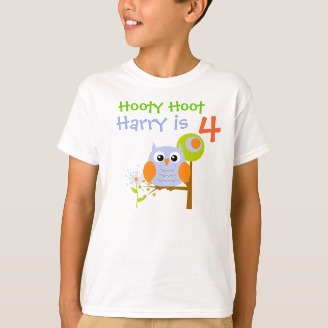 Blue Boy Owl Personalised Birthday T-shirt (Front)