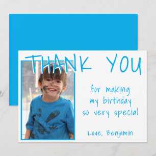 Blue Boy Photo Birthday Thank You Card
