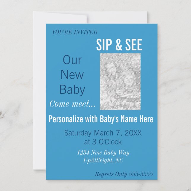 Blue Boy Photo Sip & See Invitation (Front)