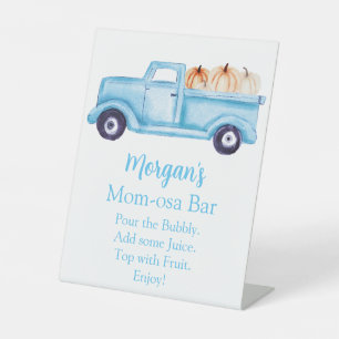 Blue Boy Pumpkin Baby Shower Mom-osa Bar Pedestal Sign
